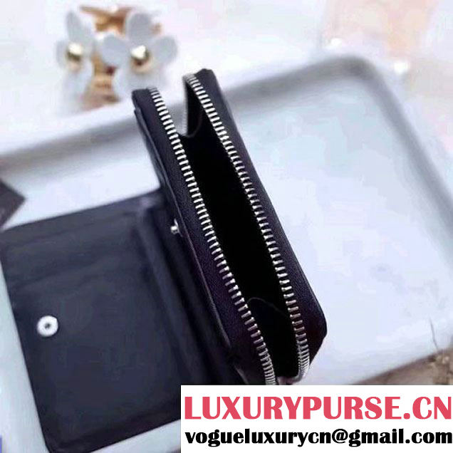 Saint Laurent Compact Zip Around Wallet In Black Smooth Calfskin With Star 403723 2017 (1A130-7011218 )