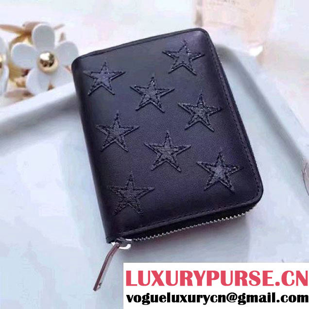 Saint Laurent Compact Zip Around Wallet In Black Smooth Calfskin With Star 403723 2017 (1A130-7011218 )