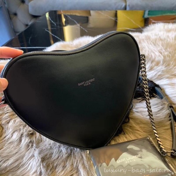 Saint Laurent Monogram Heart Cross Body Bag in Smooth Leather 540694 Black 2018