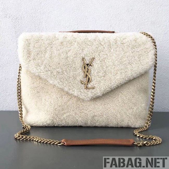 Saint Laurent Loulou Medium Bag in Shearling 5316460 White 2018 (2A055-8121017 )