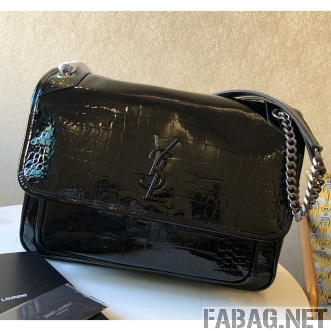 Saint Laurent Niki Large in Crocodile Embossed Leather 533037 Black 2018 (WMJ-9021834 )