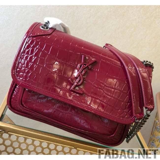 Saint Laurent Niki Baby in Crocodile Embossed Leather 533037 Burgundy 2018 (WMJ-9021835 )