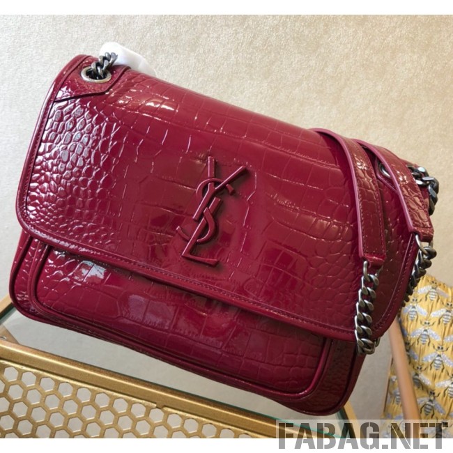 Saint Laurent Niki Medium in Crocodile Embossed Leather 533037 Burgundy 2018 (WMJ-9021836 )