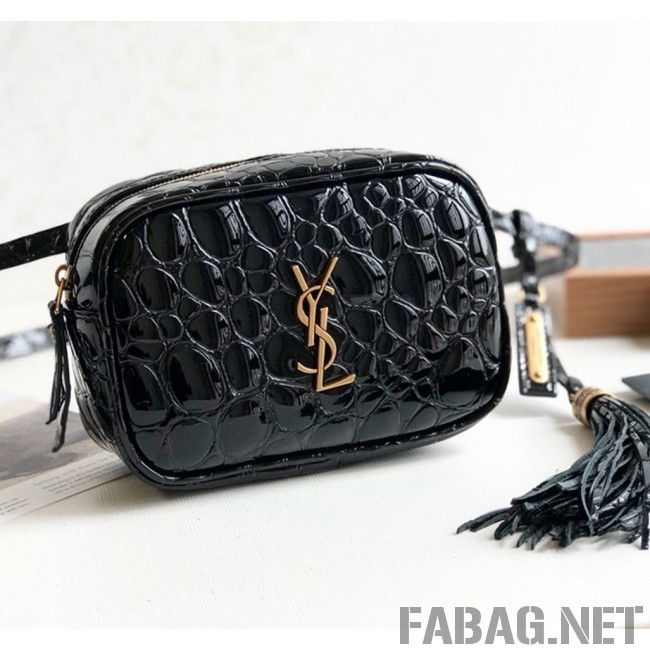 Saint Laurent Lou Belt Bag in Tortoise Embossed Patent Leather 557573 Black 2019 (KTS-9021842 )