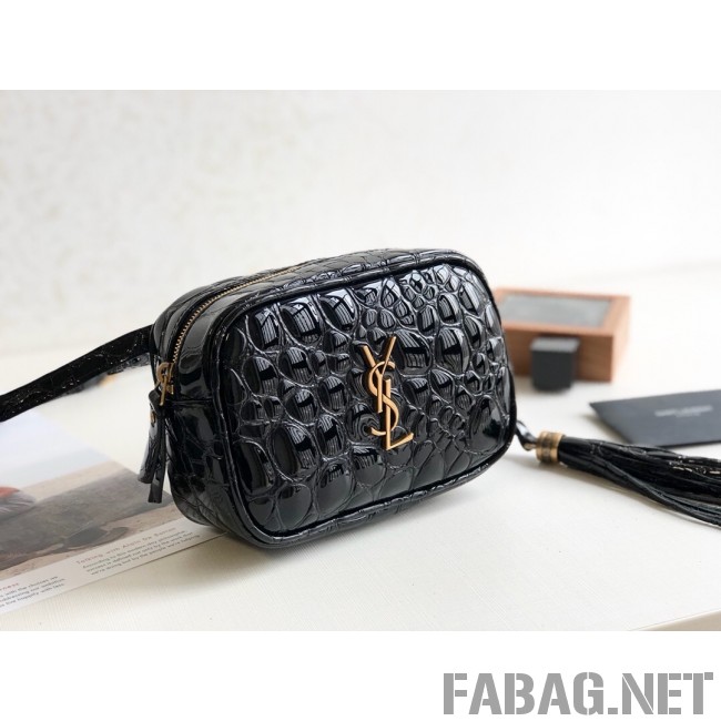 Saint Laurent Lou Belt Bag in Tortoise Embossed Patent Leather 557573 Black 2019 (KTS-9021842 )
