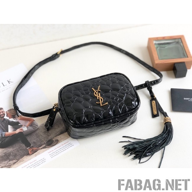 Saint Laurent Lou Belt Bag in Tortoise Embossed Patent Leather 557573 Black 2019 (KTS-9021842 )