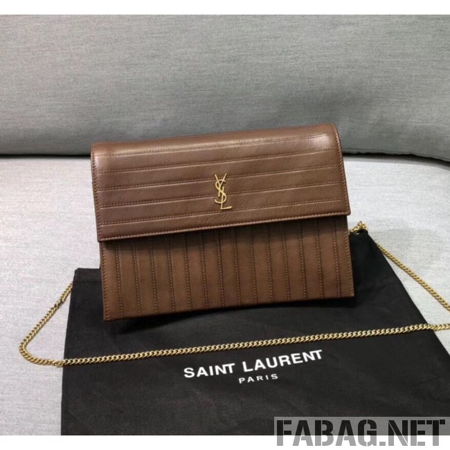 Saint Laurent Victoire Chain Bag in Crinkled Leather 5550850 Brown 2018 (XYD-9022304 )