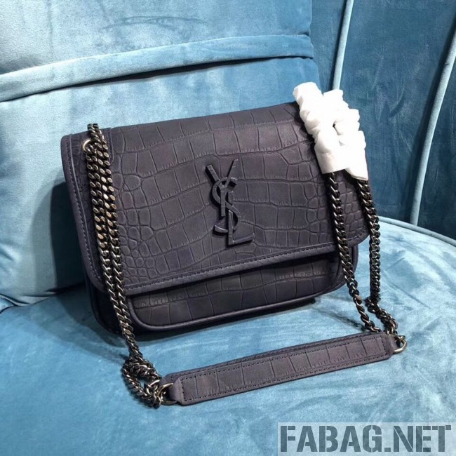 Saint Laurent Niki Baby Chain Bag in Matte Crocodile Leather 533037 Blue 2019 (2A084-9031609 )