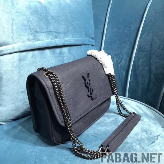 Saint Laurent Niki Baby Chain Bag in Matte Crocodile Leather 533037 Blue 2019 (2A084-9031609 )