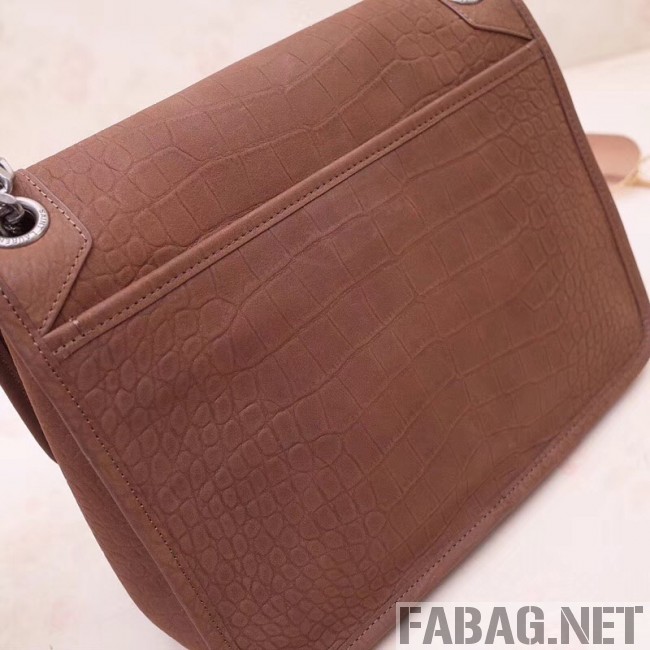 Saint Laurent Medium Niki Chain Bag in Matte Crocodile Leather 533037 Brown 2019 (ZAXS-9031611 )