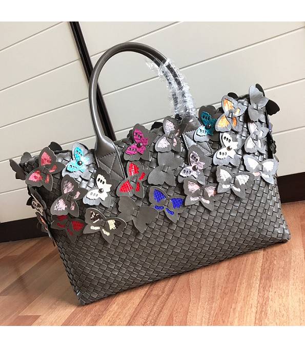 Bottega Veneta Croc Veins Butterfly Khaki Original Weave Lambskin Leather Medium Cabat Tote Shopping Bag