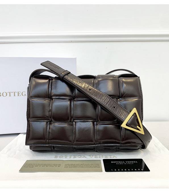 Bottega Veneta Cassette Dark Coffee Original Lambskin Leather Golden Metal Pillow Bag