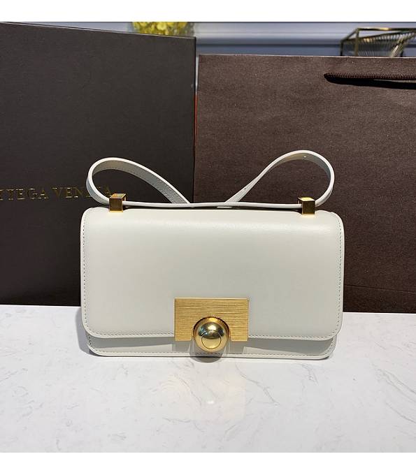 Bottega Veneta White Original Plain Real Leather Golden Metal Mini Classic Shoulder Bag