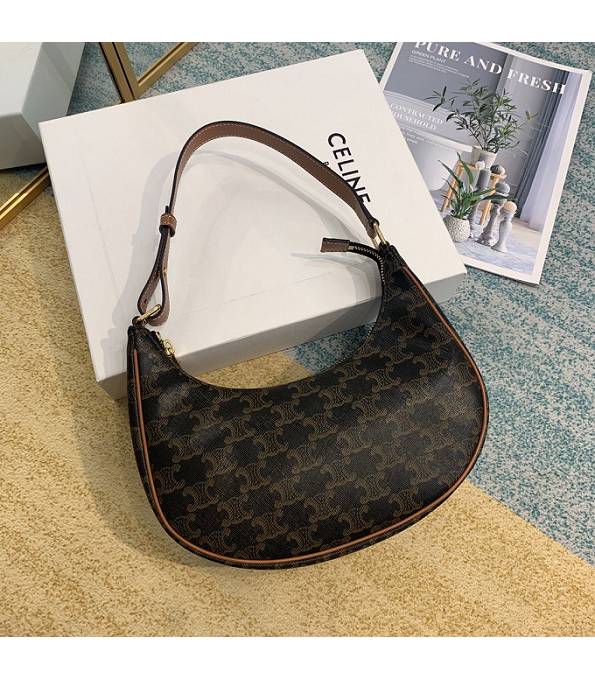 Celine Black Triomphe Canvas With Brown Original Calfskin Leather Ava Hobo Bag