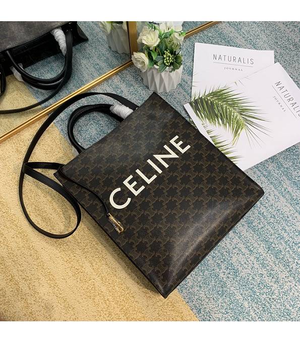 Celine Triomphe Canvas With Black Original Leather Small Cabas Vertical Tote Bag