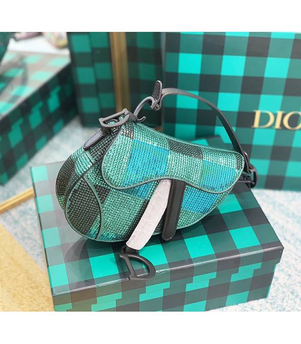 Christian Dior Green Original Rhinestones Sequins Leather 19cm Saddle Tote Bag