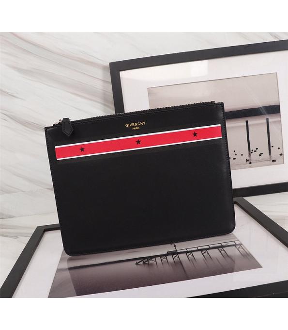 Givenchy Red Stripe Black Original Real Leather Zipper Pouch