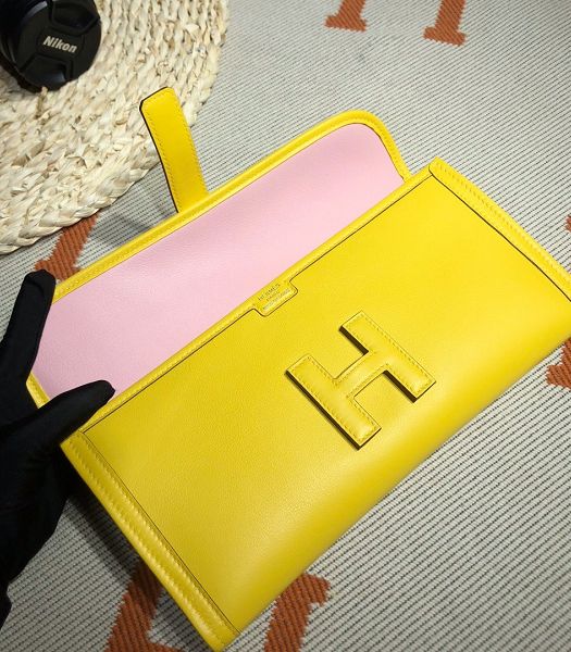 Hermes Jige Elan 29 Lemon Yellow/Pink Imported Swift Calfskin Clutch