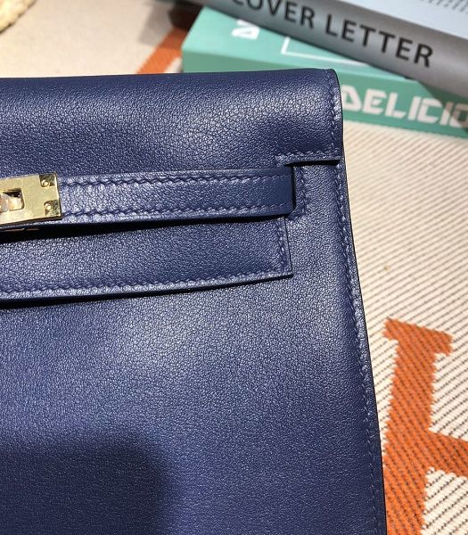 Hermes Kelly 22cm DanSe Dark Blue Imported Swift Leather Golden Metal Handbag