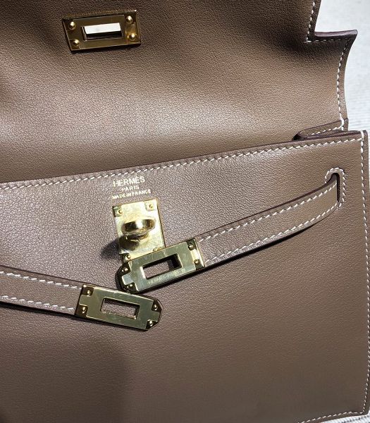 Hermes Kelly 22cm DanSe Elephant Grey Imported Swift Leather Golden Metal Handbag