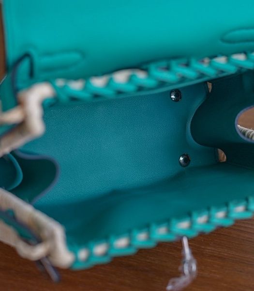 Hermes Mini Kelly Picnic 20cm Bag Woven Wicker Lake Green Imported Leather Silver Metal