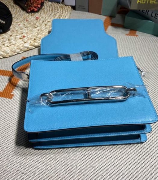 Hermes Roulis Mini 19cm Bag North Blue Imported Leather Silver Metal