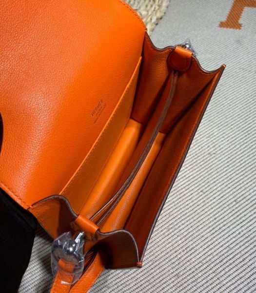 Hermes Roulis Mini 19cm Bag Orange Imported Leather Silver Metal