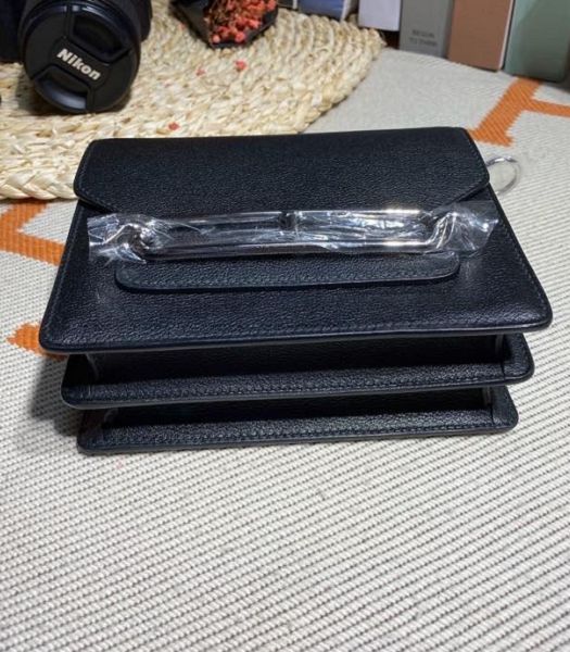 Hermes Roulis Mini 19cm Bag Black Imported Leather Silver Metal