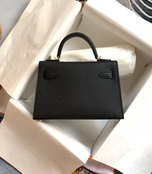 Hermes Kelly 19cm Bag Black Imported Palm Veins Leather Golden Metal