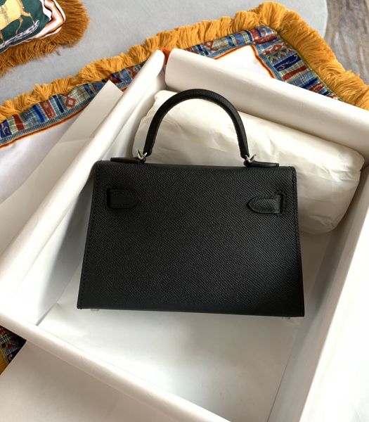 Hermes Kelly 19cm Bag Black Imported Palm Veins Leather Silver Metal