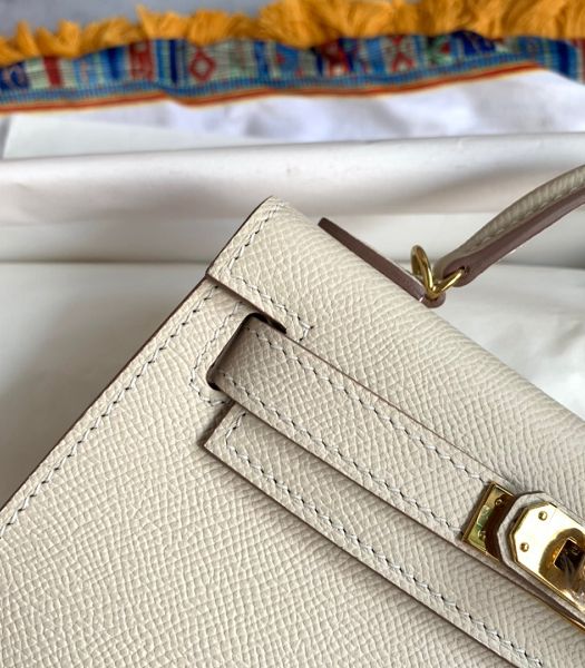 Hermes Kelly 19cm Bag Milkshake White Imported Palm Veins Leather Golden Metal