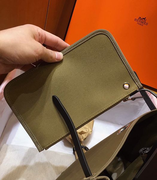 Hermes Herbag Army Green Canvas With Black Imported Leather 31 Zip Tote Handbag