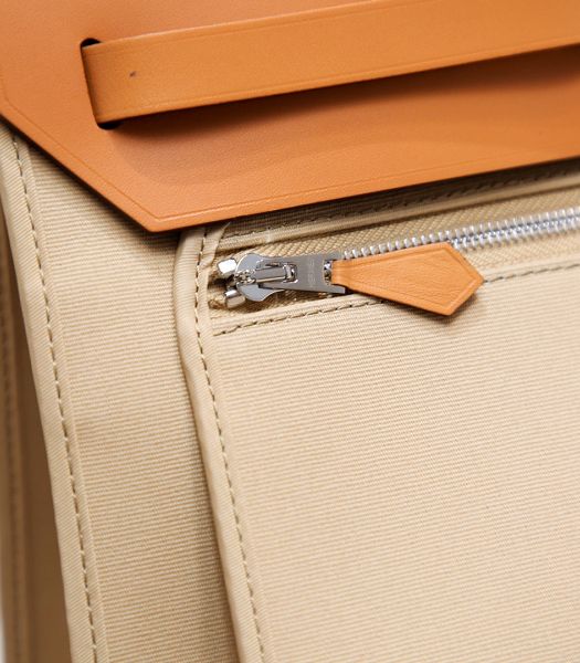 Hermes Herbag White Canvas With Brown Imported Leather 31 Zip Tote Handbag