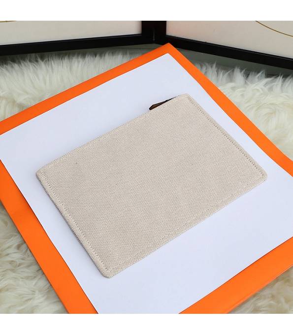 Hermes Blue Logo Print Grey Original Canvas Zippy Clutch
