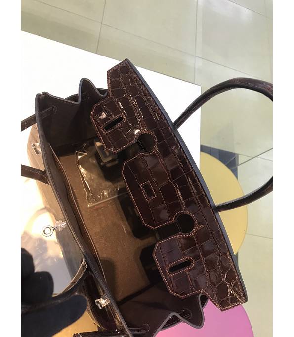 Hermes Birkin 30cm Bag Dark Coffee Real Croc Leather Silver Metal