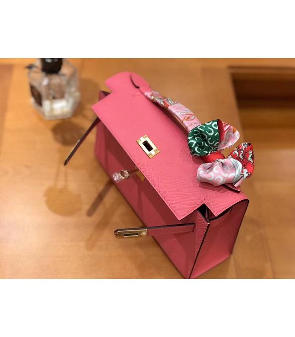 Hermes Kelly Pochette 22cm Bag Lipstick Pink Original Epsom Palm Leather Golden Metal