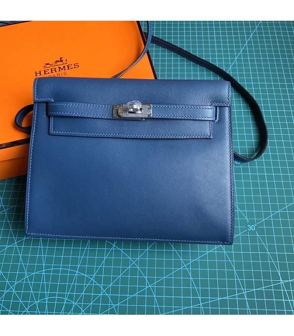 Hermes Kelly 22cm DanSe Dark Blue Original Swift Leather Silver Metal Handbag