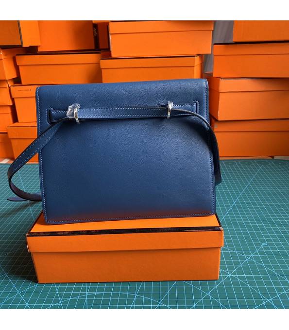 Hermes Kelly 22cm DanSe Dark Blue Original Swift Leather Silver Metal Handbag