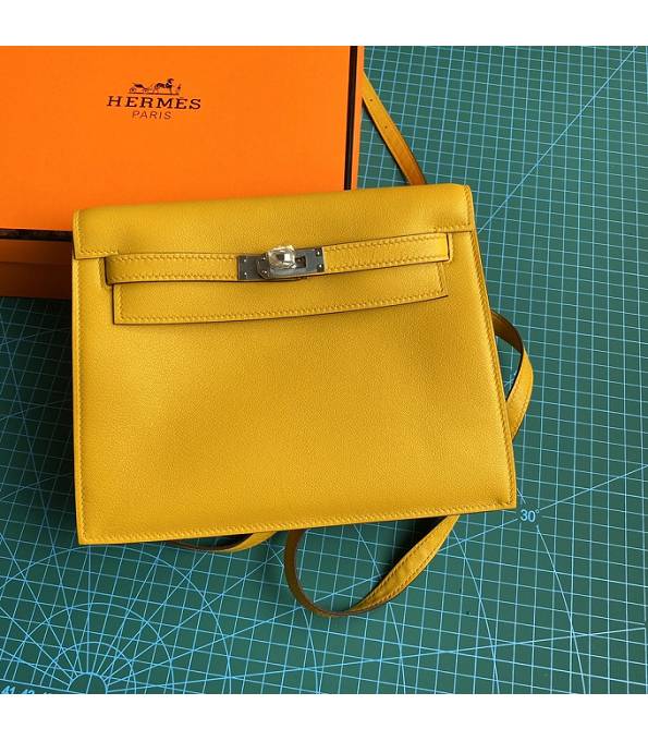 Hermes Kelly 22cm DanSe Amber Yellow Original Swift Leather Golden Metal Handbag