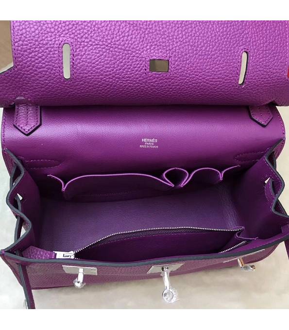 Hermes Small Jypsiere Actinia Purple Original Litchi Veins Calfskin Leather Messenger Bag Silver Metal