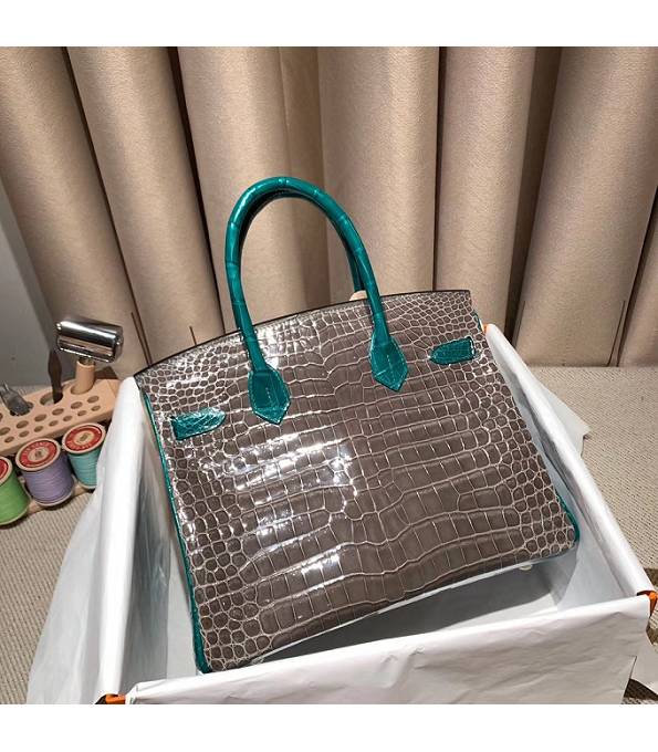 Hermes Birkin 30cm Bag Elephant Grey Real Croc Leather Golden Metal