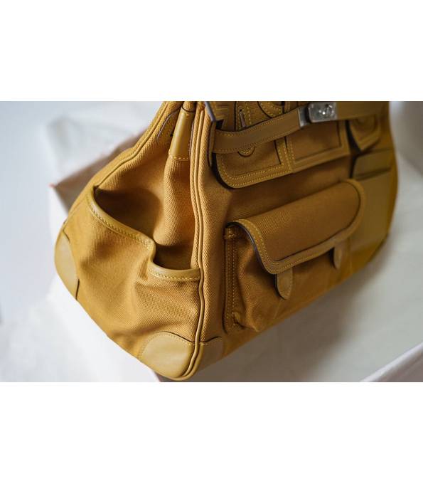 Hermes Cargo Birkin 35cm Bag Yellow Canvas With Original Swift Calfskin Leather Silver Metal
