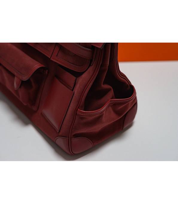 Hermes Cargo Birkin 35cm Bag Wine Red Canvas With Original Swift Calfskin Leather Silver Metal
