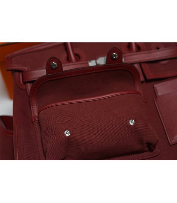 Hermes Cargo Birkin 35cm Bag Wine Red Canvas With Original Swift Calfskin Leather Silver Metal