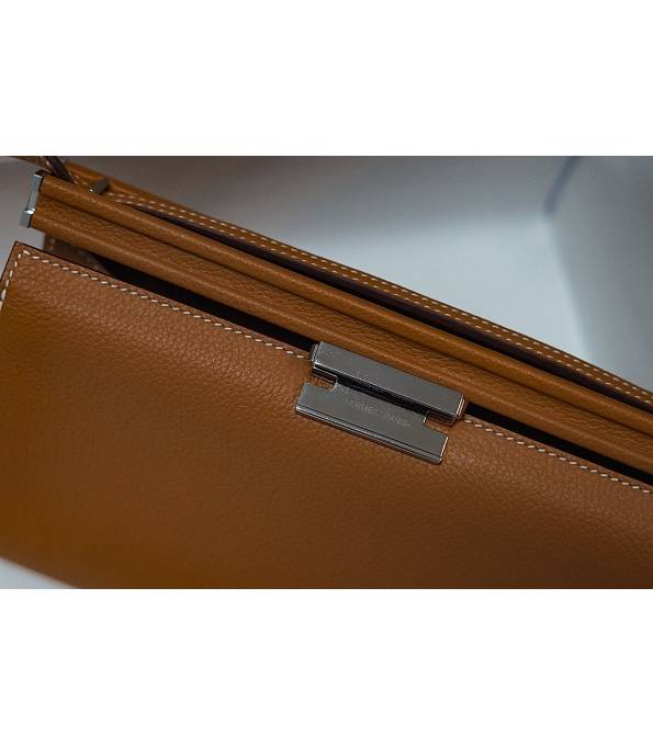 Hermes Clic H Brown Original Calfskin Leather Silver Metal 21cm Tote Shoulder Bag
