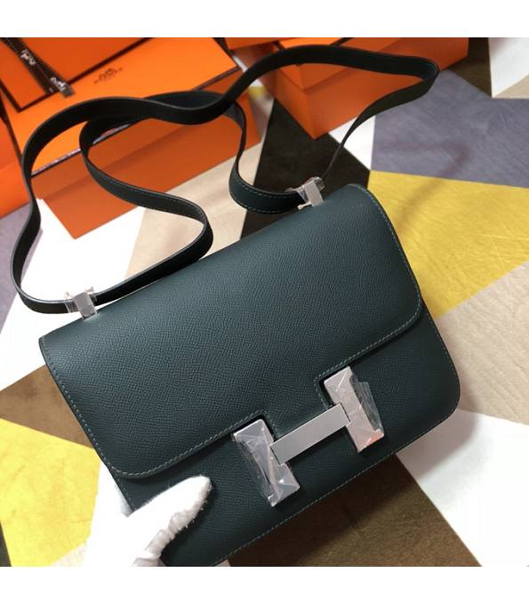 Hermes Constance 18cm Mini Bag Army Green Original Palm Veins Leather Silver Metal