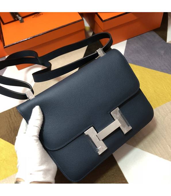 Hermes Constance 18cm Mini Bag Dark Blue Original Palm Veins Leather Silver Metal