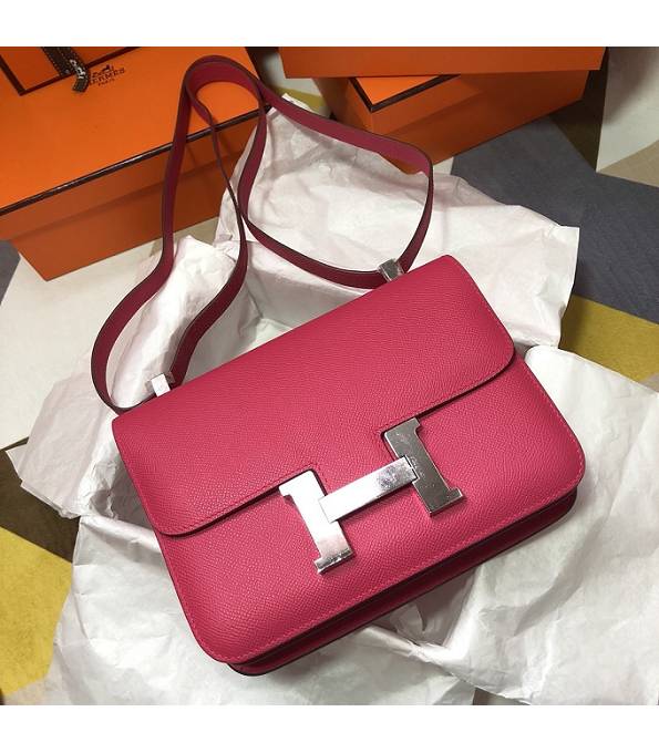 Hermes Constance 18cm Mini Bag Rose Red Original Palm Veins Leather Silver Metal