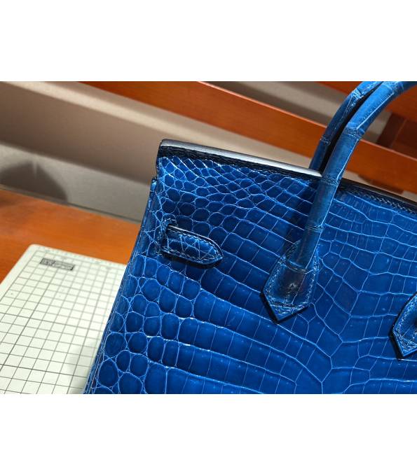 Hermes Birkin 25cm Bag Hydra Blue Real Croc Leather Golden Metal