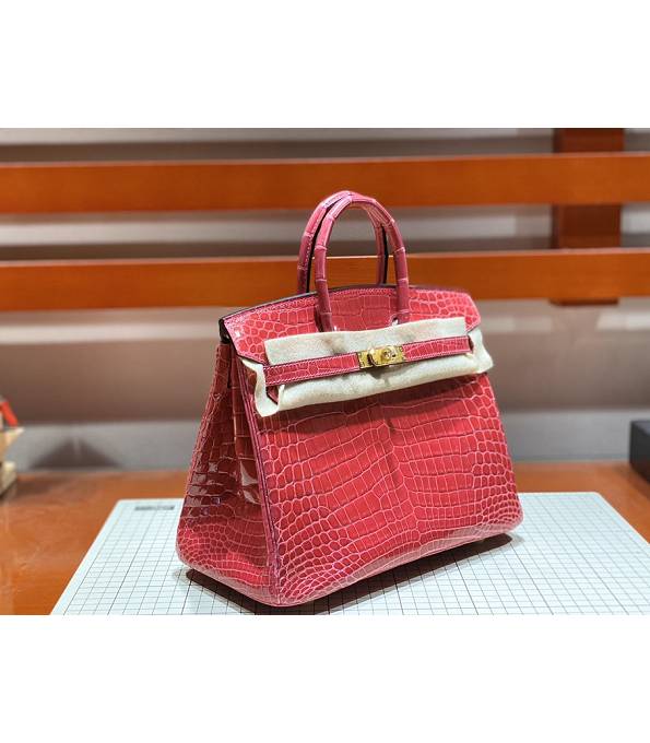 Hermes Birkin 25cm Bag Peach Real Croc Leather Golden Metal